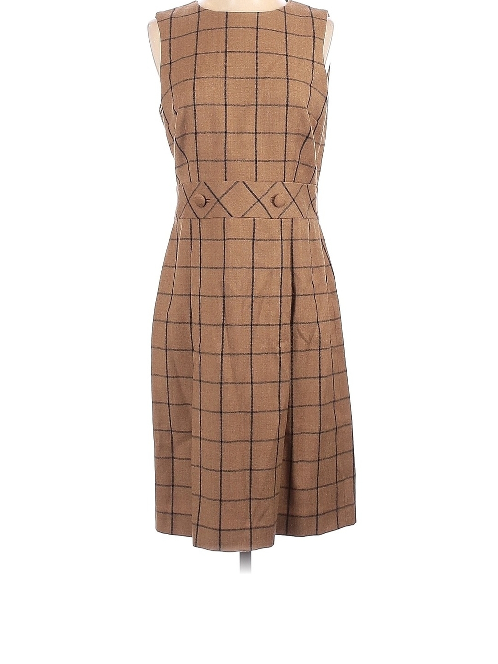 Brooks Brothers Tan Windowpane Belted Sheath Dress